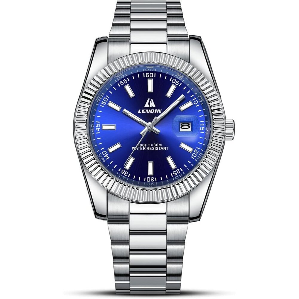 ⚡silver Blue Men Waterproof Analog Quartz Watch Men's Wrist with Date Luminous